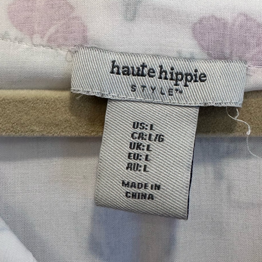 Haute Hippie Women's Large White Pink Boho Floral Long Sleeve Mini Dress NWOT - Picture 8 of 8